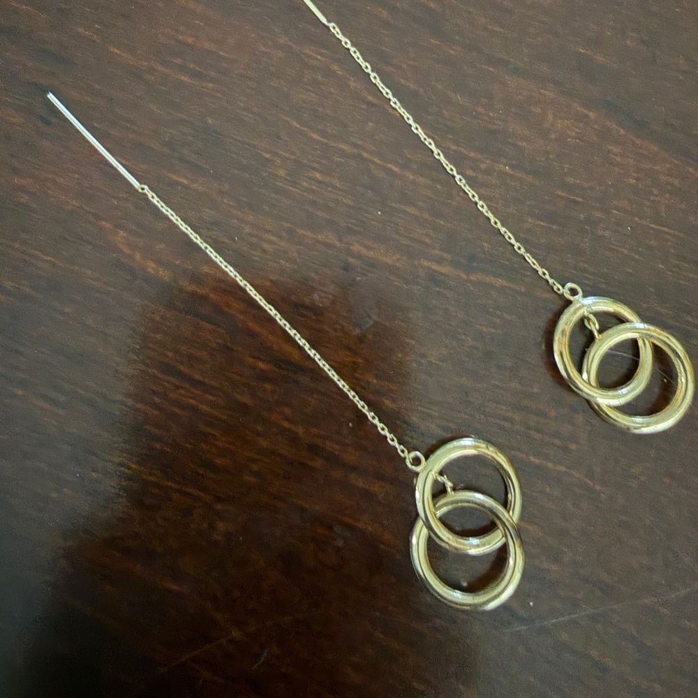 Delicate 14kt Gold Double-Ring Threader Earrings
